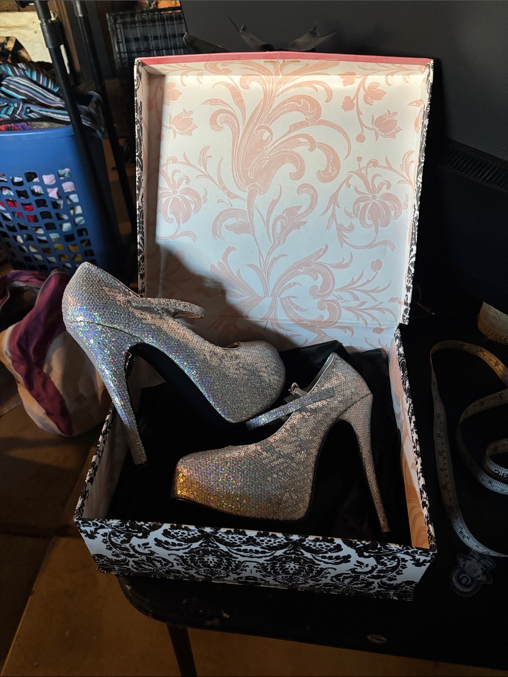 Bordello Silver Holographic Glitter Platform Pumps